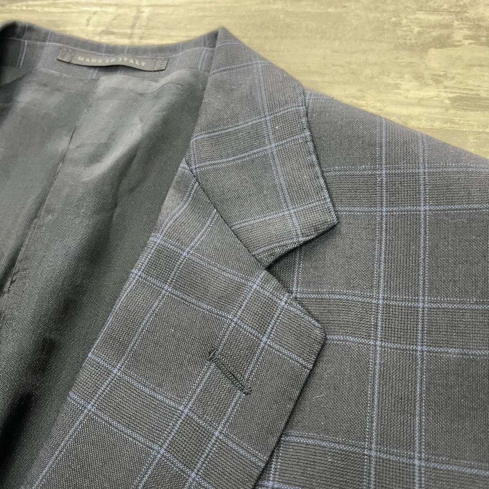 Luigi Bianchi Mantova Navy w/ Blue Plaid Super 120’s Suit 42L - Picture 3 of 11